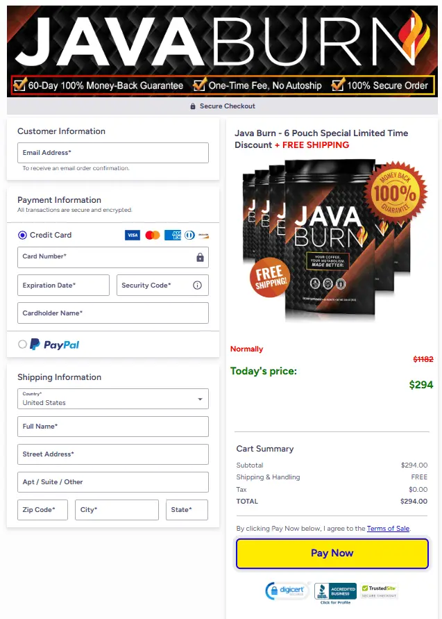 Java Burn Order Form